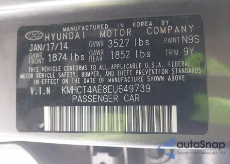 2014 Hyundai Accent Gls из США, поврежденный, VIN KMHCT4AE8EU649739